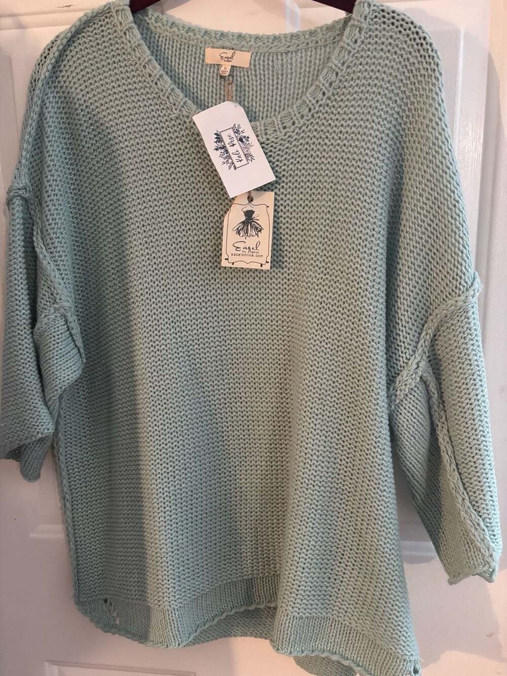 Easel Los Angeles Half Sleeve Knitted Boxy Sweater Aqua Blue Size L
